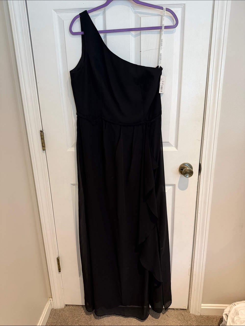 NWT David's Bridal One-Shoulder Black Evening Gown
